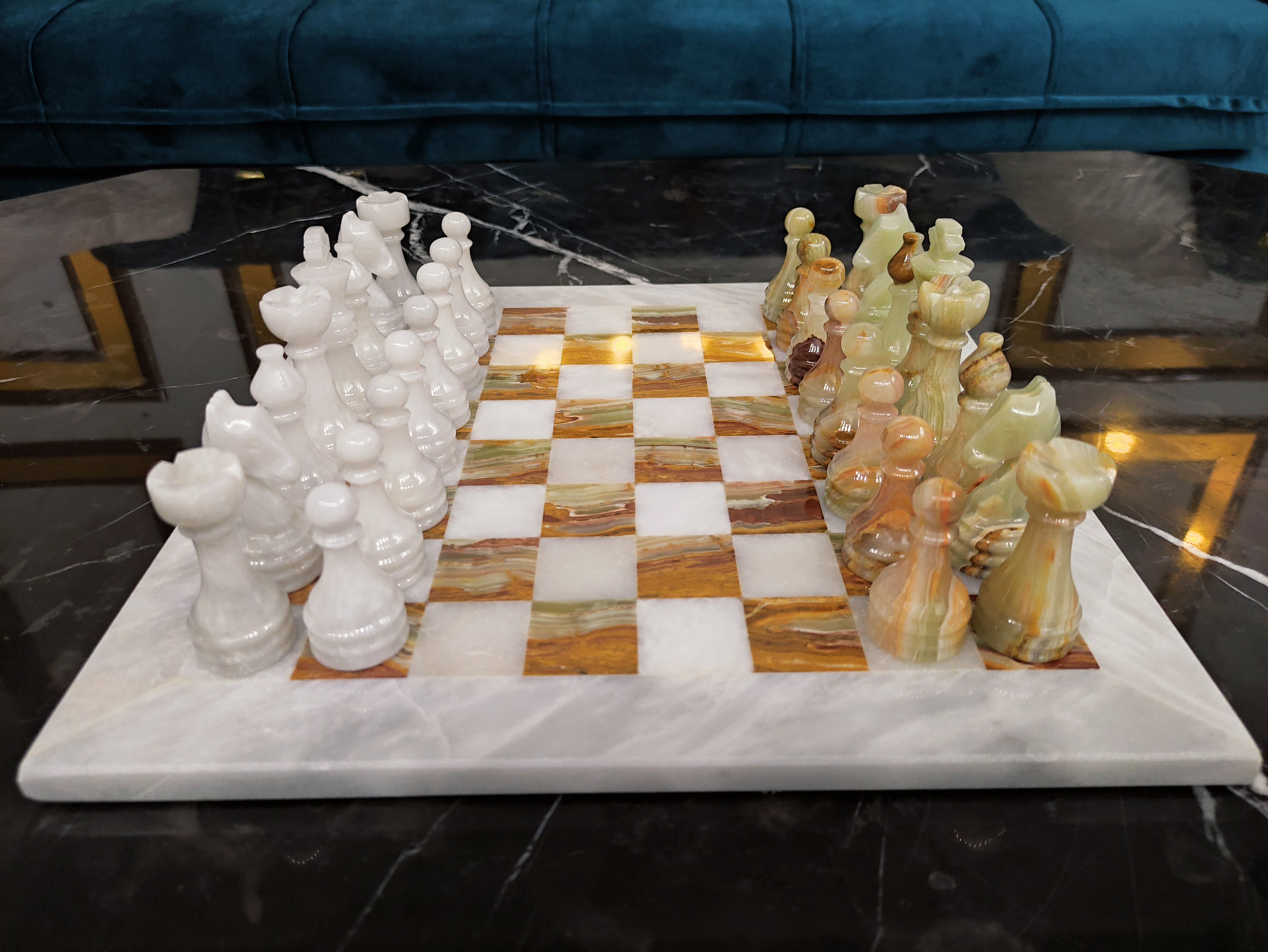 ueen's Gambit Handmade16x16"and12 x12 Marble Chess Set Indoor Adult Chess Game Marble Chess Board Handcraft Premium Top Quality Chess Board