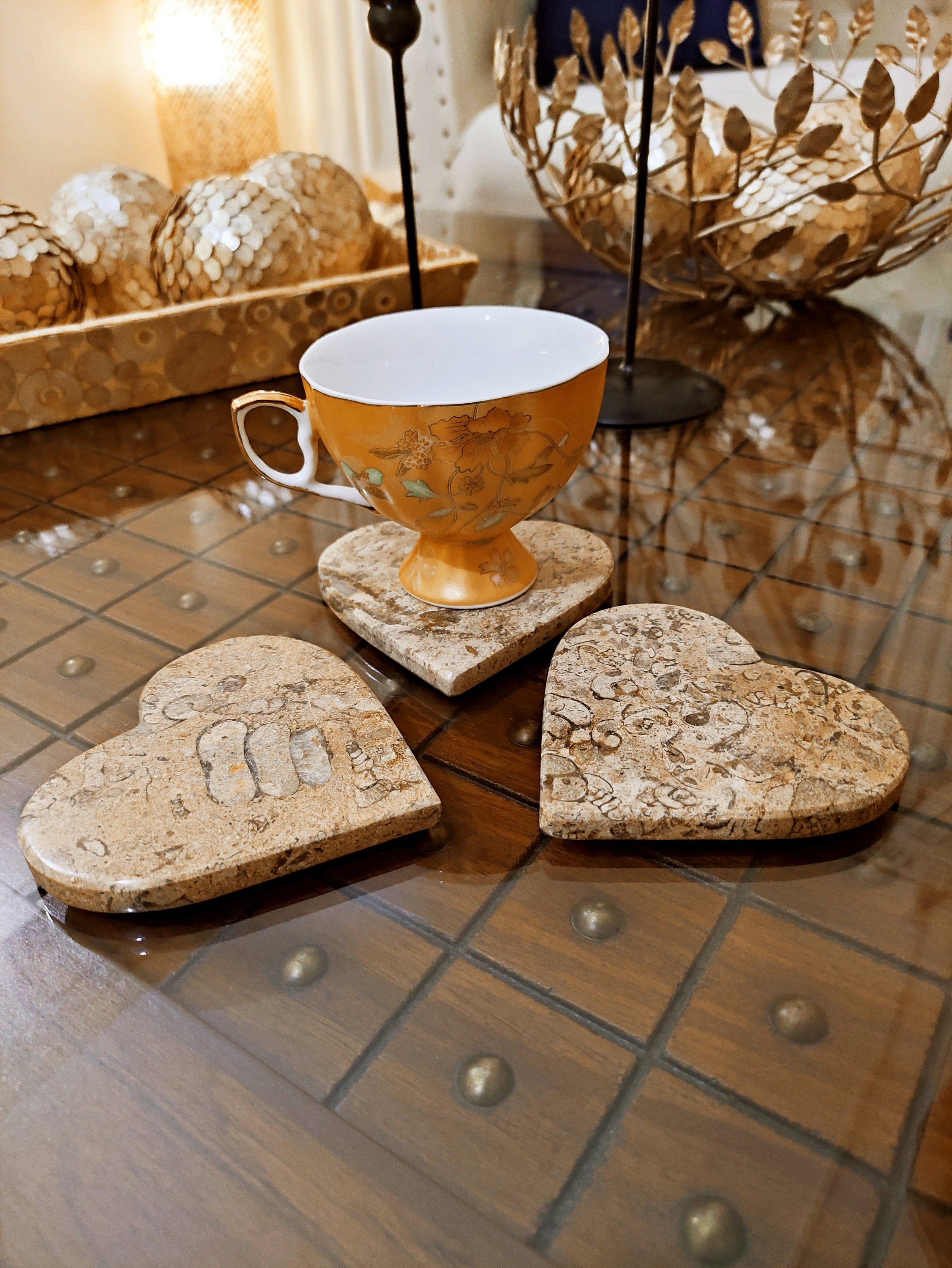 Heart shape Coasters set of 4 Pcs, Coral  Marble Beautiful Handmade unique art coasters, Home decor Mother's day gifts,