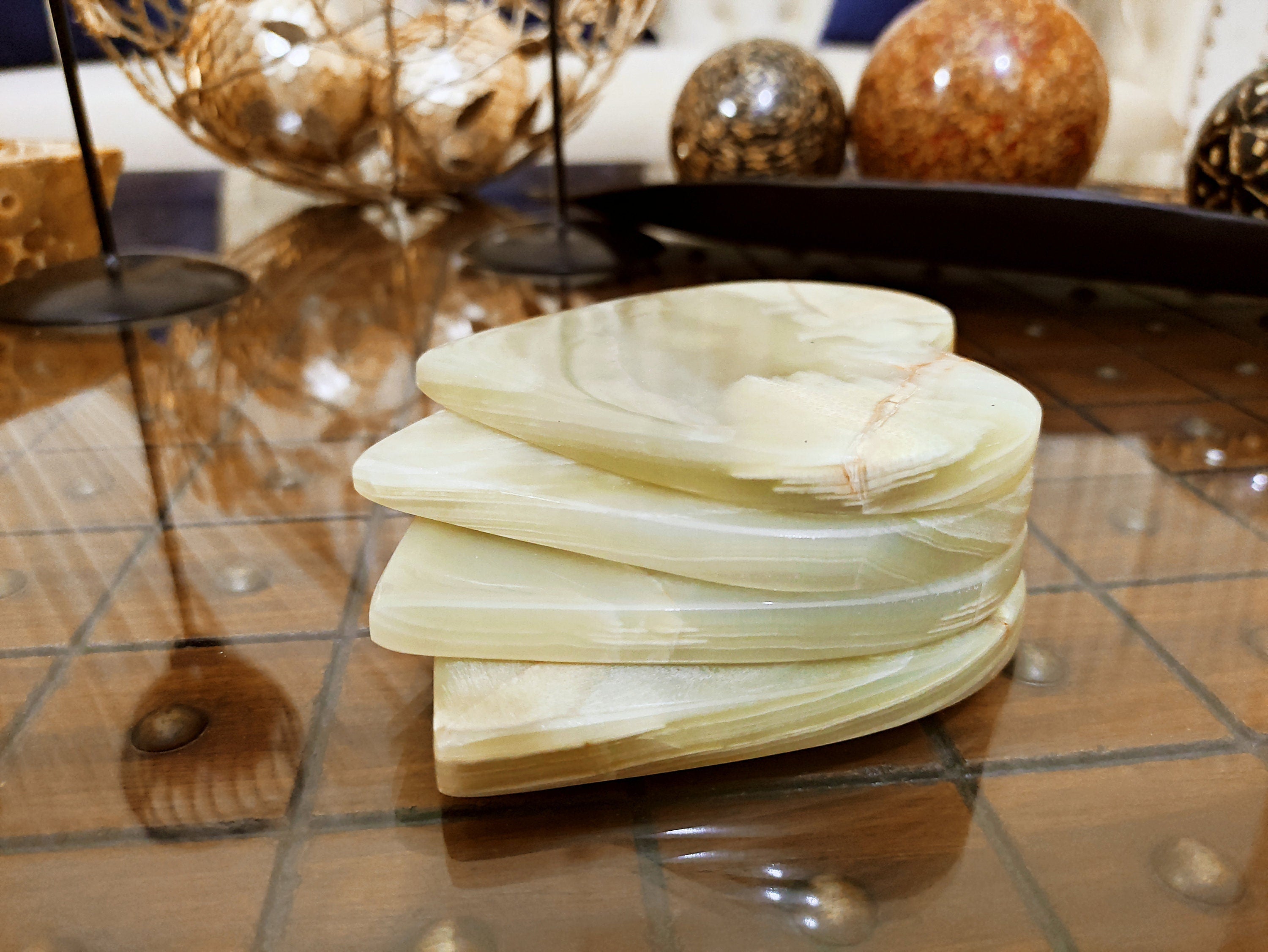 Green Onyx Marble Coaster Set, Green Onyx Marble Heart Shaped Coasters Tea Coaster Drink Coasters Bar Accessories, Stone Tea Coasters